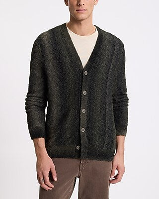 Express Men's Gradient Boucle Textured Y-Neck Cardigan in Scotch Pine