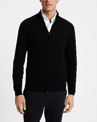 Express Men's Full Zip Merino Wool Sweater in Pitch Black