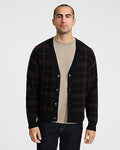 Express Men's Plaid Cable Knit V-Neck Cardigan in Pitch Black