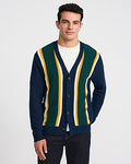 Express Men's Varsity Striped Cotton Cardigan in Blue Small