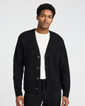 Express Men's Cotton Monochromatic Checkered Oversized Y-Neck Cardigan in Black Small