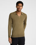 Express Men's Merinotouch Johnny Collar Sweater in Green Small