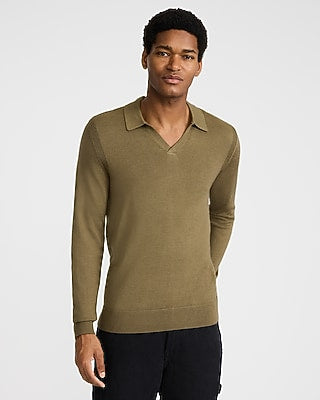 Express Men's Merinotouch Johnny Collar Sweater in Green Small