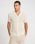 Express Men's Textured Geo Crochet Cotton Short Sleeve Shirt in White Small