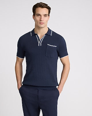 Express Men's Modern Prep Short Sleeve Sweater Polo in Navy
