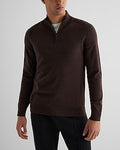 Express Men's Quarter Zip Merino Wool Sweater in Brown Small