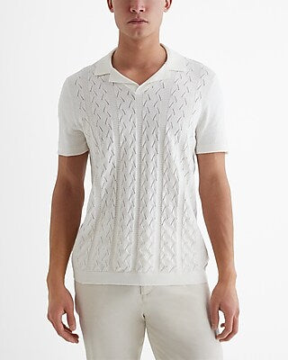 Express Men's Textured Knit Johnny Collar Cotton Sweater Polo in Chalk