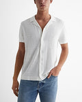 Express Men's Patchwork Pointelle Cotton-Blend Sweater Polo in Chalk