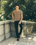 Express Men's Open Knit Pointelle Striped Short Sleeve Sweater Polo in Walnut