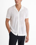 Express Men's Perforated Floral Short Sleeve Sweater Polo in Chalk