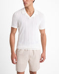 Express Men's Open Cable Knit Cotton Short Sleeve Sweater Polo in Chalk