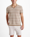 Express Men's Striped Knit Linen-Blend Short Sleeve Sweater Polo in Claywash
