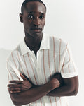 Express Men's Textured Striped Short Sleeve Sweater Polo in Peach