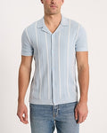 Express Men's Cable Knit Striped Cotton Short Sleeve Sweater Polo in Blue Small