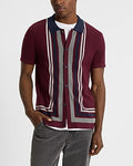Express Men's Stripe Framed Cotton Short Sleeve Sweater Polo in Ruby
