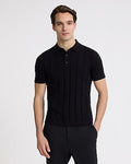 Express Men's Ribbed Cotton Sweater Polo in Pitch Black