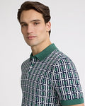 Express Men's Rectangular Geo Cotton Short Sleeve Sweater Polo in Green