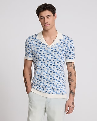 Express Men's Geo Cotton Short Sleeve Sweater Polo in Chalk
