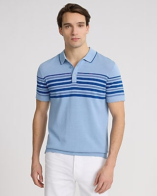Express Men's Chest Striped Cotton-Blend Short Sleeve Sweater Polo in Glacier Blue