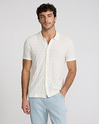 Express Men's Textured Geo Cotton Sweater Polo in Ivory