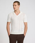 Express Men's Zig Zag Open Knit Cotton Sweater Polo in Ivory