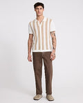 Express Men's Textured Striped Cotton Short Sleeve Sweater Polo in Ivory
