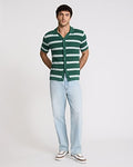 Express Men's Striped Cotton Short Sleeve Sweater Polo in Green Small