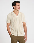 Express Men's Cable Knit Short Sleeve Sweater Polo in Warm Ivory
