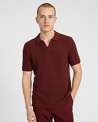 Express Men's Textuin Red Boucle Short Sleeve Sweater Polo Small