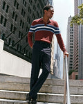 Express Men's Varsity Striped Textured Knit Sweater Polo in Rum Raisin