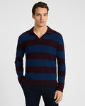Express Men's Striped Waffle Knit Cotton Johnny Collar Sweater in Dark Purple