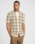 Express Men's Textured Crochet Natural Short Sleeve Sweater Polo in Neutral