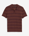 Express Men's Striped Textured Cotton Johnny Collar Sweater Polo in Rum Raisin