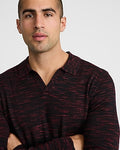 Express Men's Space Dye Johnny Collar Everyday Performance Merino Wool Sweater Polo in Red Small