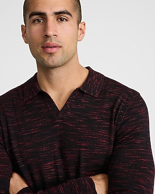 Express Men's Space Dye Johnny Collar Everyday Performance Merino Wool Sweater Polo in Red Small