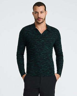 Express Men's Space Dye Johnny Collar Everyday Performance Merino Wool Sweater Polo in New Royal Teal