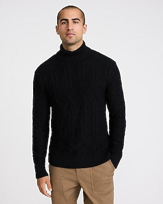 Express Men's Cable Knit Turtleneck Sweater in Pitch Black