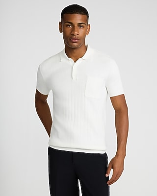 Express Men's Ribbed Short Sleeve Sweater Polo in Chalk