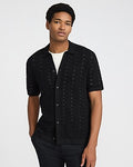 Express Men's Cotton Open Knit Zig Zag Sweater Polo in Black Small