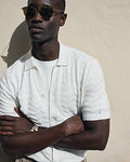 Express Men's Cotton Open Knit Zig Zag Sweater Polo in White Small