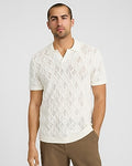 Express Men's Cotton Open Knit Diamond Johnny Collar Short Sleeve Sweater Polo in White Small