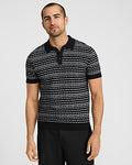 Express Men's Textured Striped Weave Cotton Sweater Polo in Black Small