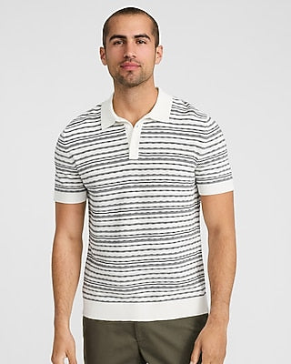 Express Men's Textured Striped Weave Cotton Sweater Polo in Chalk