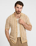 Express Men's Textured Zig Zag Cotton Open Knit Sweater Polo in Brown Small