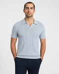 Express Men's Pointelle Open Knit Johnny Collar Sweater Polo in Dusty Blue