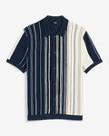 Express Men's Striped Cotton Snap Button Short Sleeve Sweater Polo in Blue Small