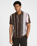 Express Men's Striped Cotton Snap Button Short Sleeve Sweater Polo in Brown Small