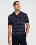 Express Men's Cotton Mini Square Dot Johnny Collar Sweater Polo in Blue Small