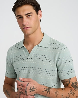 Express Men's Cotton Mini Square Dot Johnny Collar Sweater Polo in Green Small