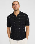 Express Men's Textured Geo Striped Dot Cotton Quarter Zip Sweater Polo in Pitch Black